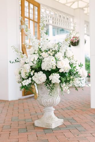 White Flowers Artificial Delphinium 9PCS with Clematis Greenery for Wedding & Home Decor (White)