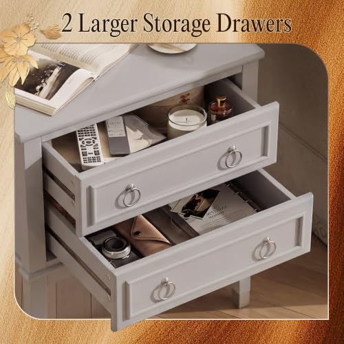 27.6 Inch Tall Nightstand with Charging Station (Grey)