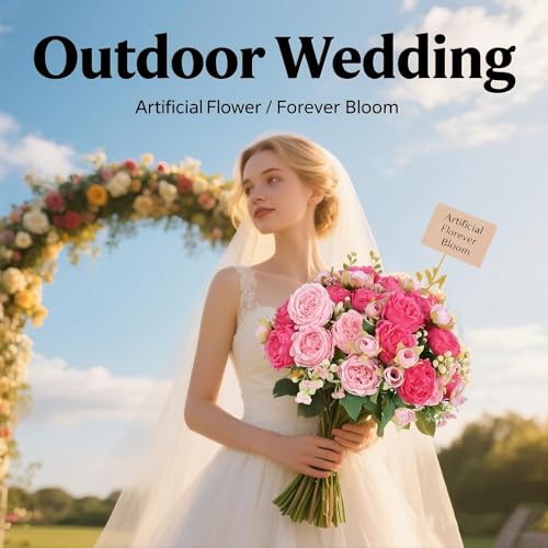 Pink Peonies Artificial Flowers 12 Bouquets (Rose Red + Pink)