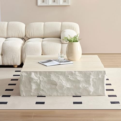 35" Fiberglass Square Coffee Table with Round Edge Design (Beige / 35"(Square))