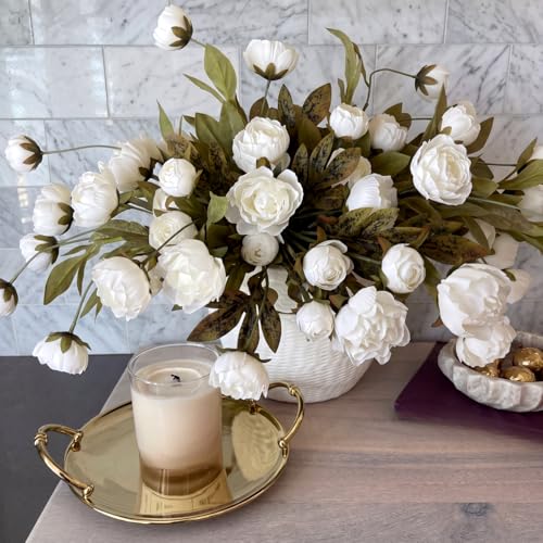 Faux Silk Peony Artificial Flowers Stem for Vase (Beige)