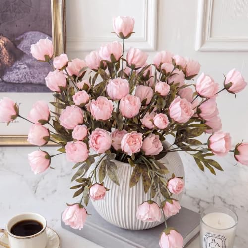 Faux Silk Peony Artificial Flowers Stem for Vase (Pink)