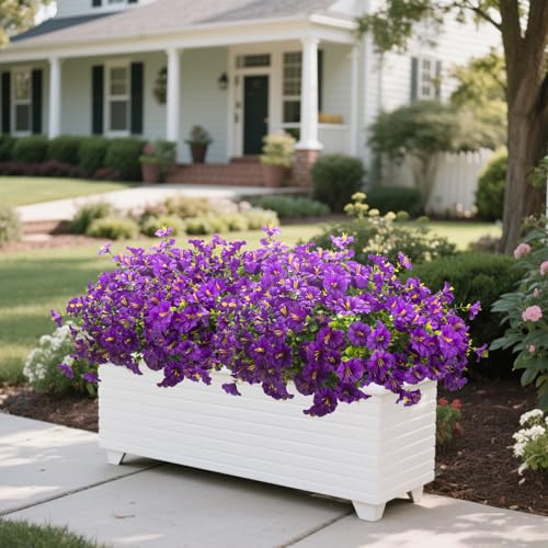 Artificial Faux Flowers for Outdoor 16 Bundles Boxwood Fake Morning Glory for Planter (Purple)
