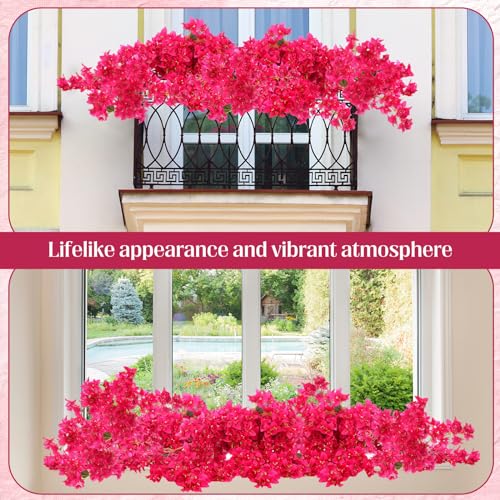 16 Pack Artificial Bougainvillea Bulk Silk Flower (Rose Red)