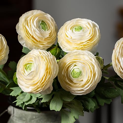 Cream White Artificial Ranunculus Flowers (White / 10)