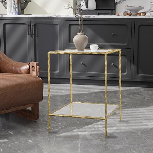 Hand Forged Side Table 2 Tier (Gold / Square)