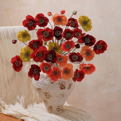 Artificial Poppy Flowers (Vintage Burgundy+dusty Orange+sage)