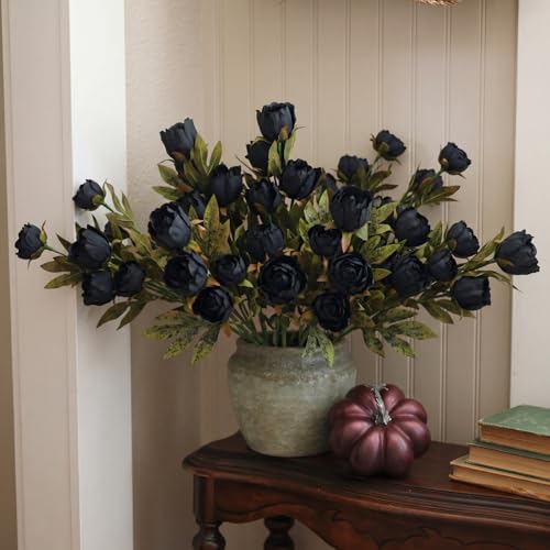 Faux Silk Peony Artificial Flowers Stem for Vase (Black)