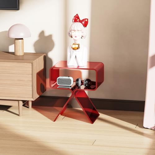 Acrylic Nightstand Bedside Side Table (Red)