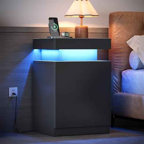 LED Nightstand with Charging Station (Black / 17.7 inch-1P-Charging Station)