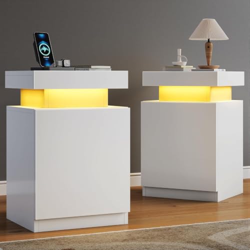 Nightstand Set of 2 with RGB LED Lights (White / 17.7 inch-2P)