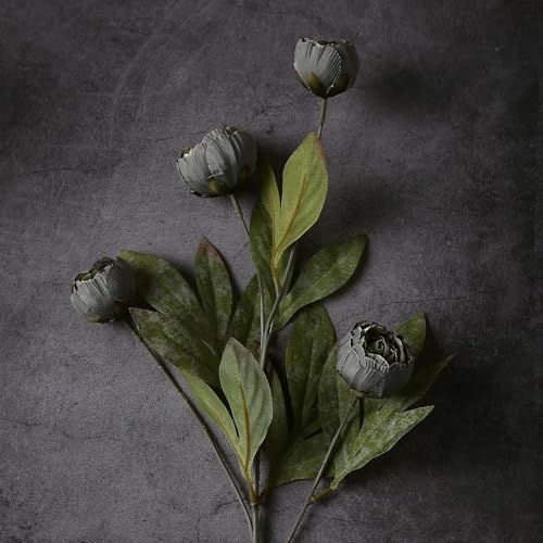 12 Pcs 27" Faux Silk Peony Artificial Flowers Stems for Vase (Dark Gray)