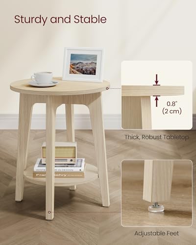 Round Side Table with Lower Shelf (Natural Beige / 1 pack)
