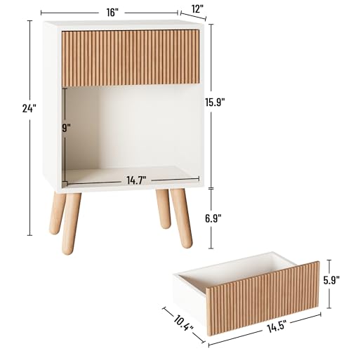 Fluted Nightstand (White+oak)