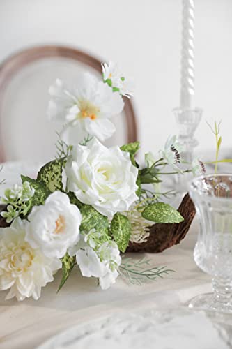 Artificial Flowers Combo Box Set Faux Flowers Bulk Flower Leaf with Stems Arrangements for DIY Wedding Bouquets Party Table Centerpieces Home Decorations Indoor Outdoor (White)