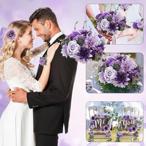 98pcs Artificial Flowers with Stems (Purple Color)