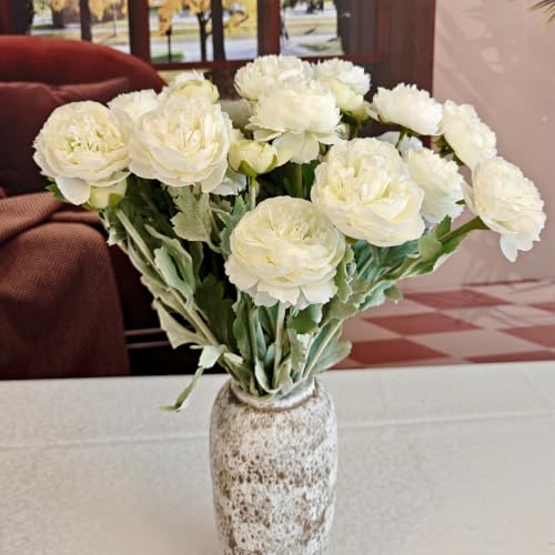 Artificial Flowers White Peonies 10pcs 30Heads Bouquet Fake Peonies Artificial Ranunculus Flowers for Indoor Faux Floral Arrangements Home Table Kitchen Wedding Party Farmhouse Decor ﻿ (White(10pcs))