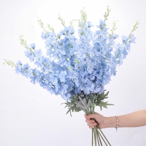 24 Pcs Blue Delphinium Artificial Flower Bulk (34.25" / Blue)