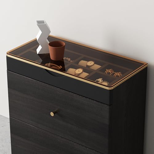 Nightstand with Glass Top (Black Brown)