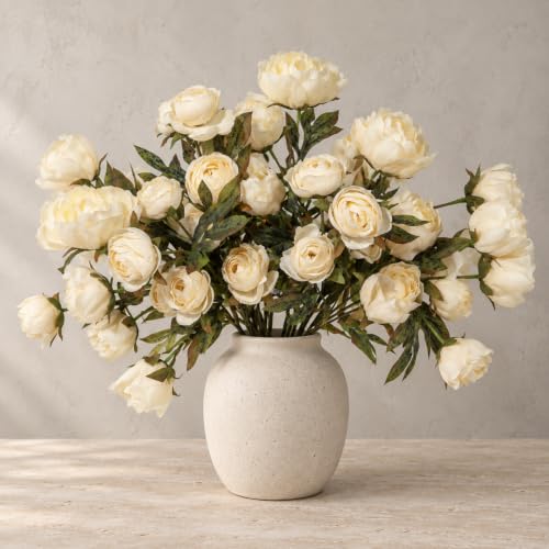 8 PCS 18" Faux Peonies Artificial Flowers Silk Flowers for Vase (Champagne / 8P)