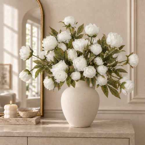 12 PCS 18" Faux Peonies Artificial Flowers Silk Flowers for Vase (White / 12P)
