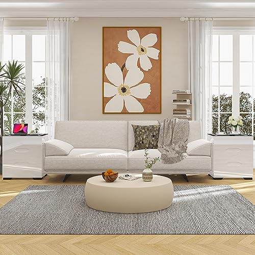 White Smart Nightstand with Wireless Charging Station & Adjustable LED Lights (White)