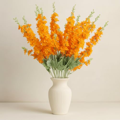 24 Pcs Orange Delphinium Artificial Flower Bulk (34.25" / Orange)