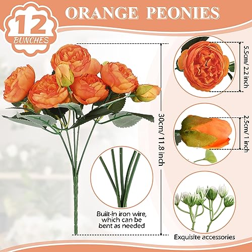 24 Bundles Artificial Peonies Flowers (Orange, White)