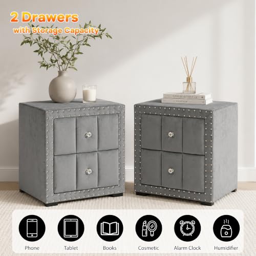 Contemporary Tufted Nightstand (Dark Gray)