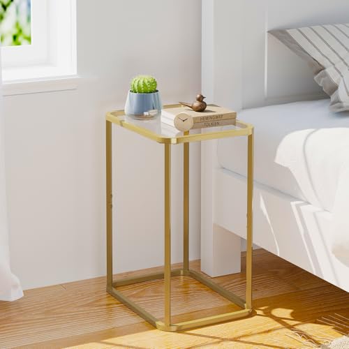 Glass Side Table (Gold / 15.8"x11.8"x20.8" 1 PCS)