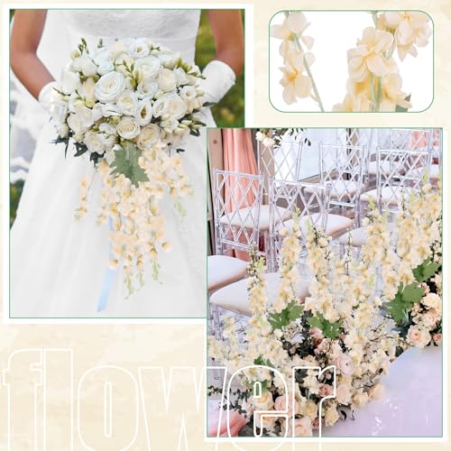 24 Pcs Champagne Delphinium Artificial Flower Bulk (34.25" / Champagne)