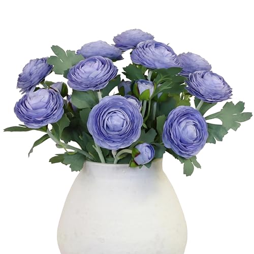 Artificial Ranunculus Flowers with Real Touch Stem (Blue / 10)