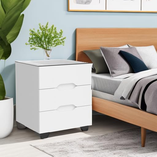 White Smart Nightstand with Wireless Charging Station & Adjustable LED Lights (White)