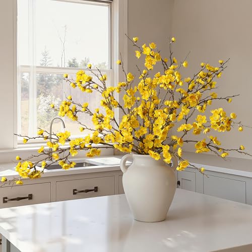 6 PCS Artificial Cherry Blossom Branches Spring Indoor Decoration (A-yellow)