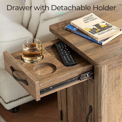 Set of 2 Charging End Tables with USB Ports (Brown / Wood Door)