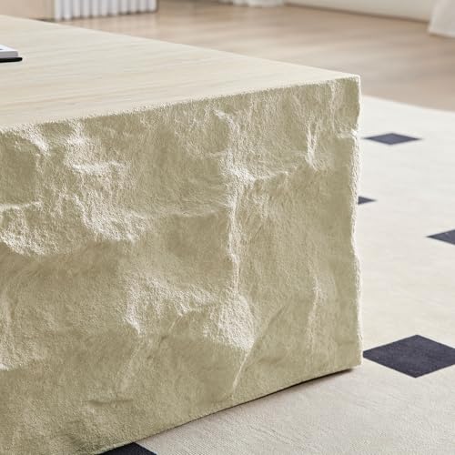 35" Fiberglass Square Coffee Table with Round Edge Design (Beige / 35"(Square))