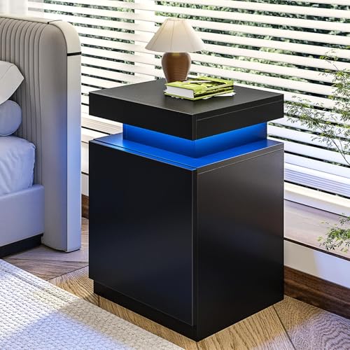LED Nightstands Set of 2 with Charging Station (Black / 17.7 inch-2P-Charging Station)