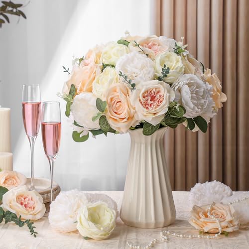 98pcs Artificial Flowers with Stems (Champagne Color)