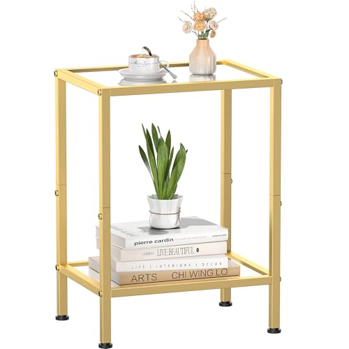 Glass Side Table (Gold / 2-Tier (11"D x 15"W x 21.7"H))