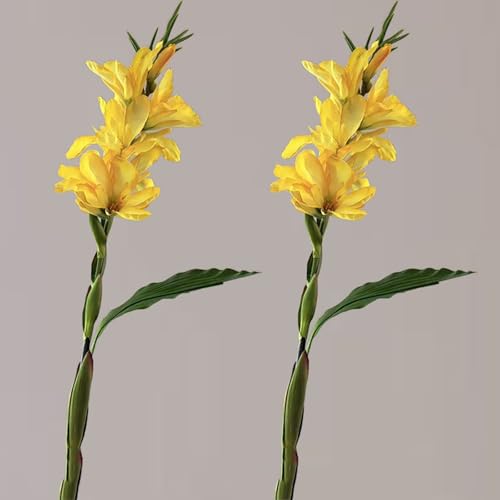 2Pcs 42.5" Artificial Canna Lily Flowers Fake Tropical Canna Plants Yellow (Yellow)
