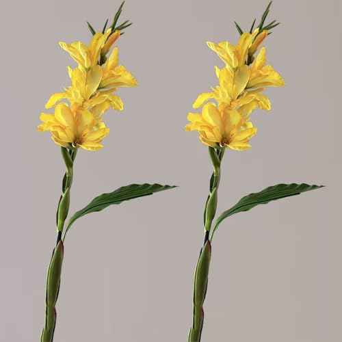 2Pcs 42.5" Artificial Canna Lily Flowers Fake Tropical Canna Plants Yellow (Yellow)