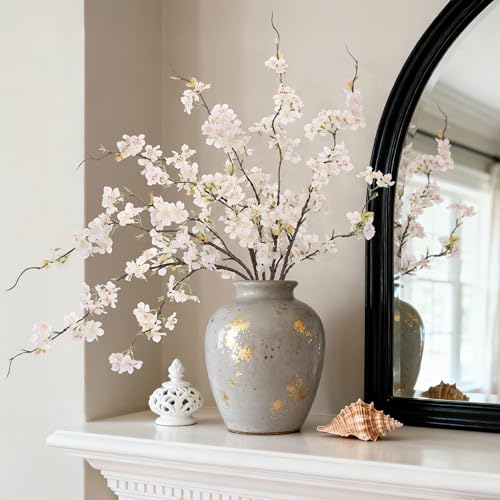 Artificial Cherry Blossom Branches Decor 6 PCS Fake Flowers Indoor (6pcs-29.92 Inch White)