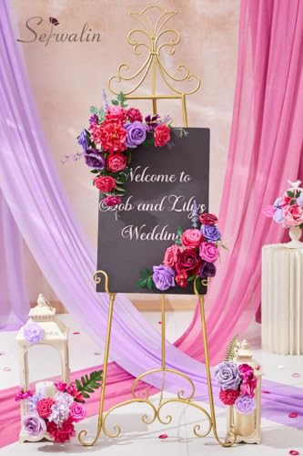 Hot Pink & Purple Artificial Flowers Silk Rose Flowers for Wedding (Hot Pink and Purple / 1 Box)
