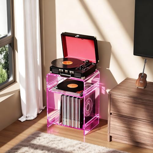 Acrylic Record Player Table with Storage Shelf (Pink / Medium)