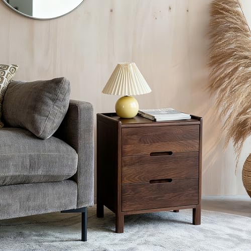 Nightstand Solid Wood Small End Table w (Walnut)