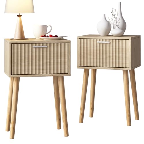 Nightstands Set of 2 (Natural / Fluted Style)