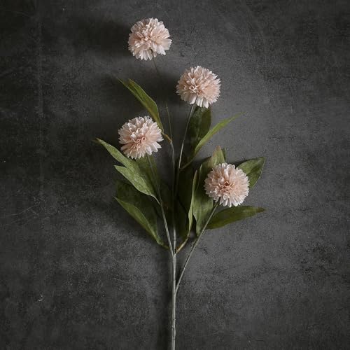 6 Pcs 27" Artificial Pompon Mum Silk Flower Stems for Vase (Beige)