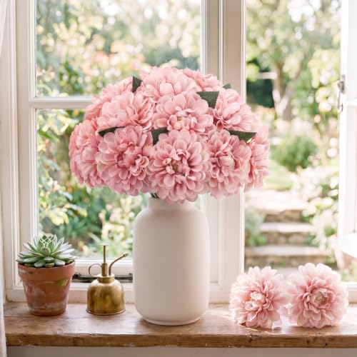 100pcs Pink Artificial Dahlia Flowers with Stems (Pinkish Brown)