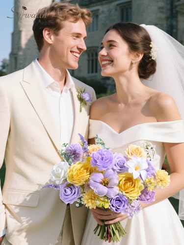 Yellow & Purple Artificial Flowers (Yellow & Purple / 1 Box)