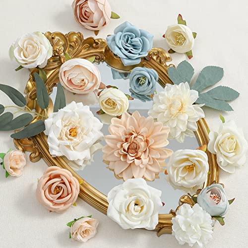 Artificial Flowers Box Set DIY Bouquets Centerpieces Faux Flowers Combo for Wedding Flowers with Leaves and Stems Floral Arrangements Bridal Baby Shower Home Decor (Milk White)